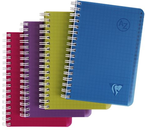 Clairefontaine 329225C - Vokabelheft / Adressbuch Linicolor Intensive mit Doppelspirale, 9,5x14 cm, 50 Blatt 90g kariert, Einband aus gerilltem PP, farbig sortiert, 1 Stück