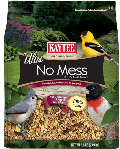 Kaytee Wild Bird Ultra No Mess Nut & Fruit Food Seed Blend For Blue Jays, Woodpeckers, Juncos, Cardinals, Grosbeaks, Sparrows, and Finches, 5.5 Pound
