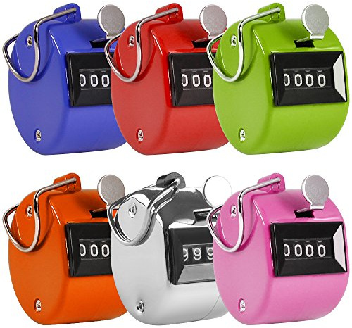 AFUNTA Pack of 6 Color Hand Held Tally Counter 4 Digit Mechanical Palm Clicker Counter - Assorted Color Handheld Tally Counter for Lap/Sport/Coach/School/Event