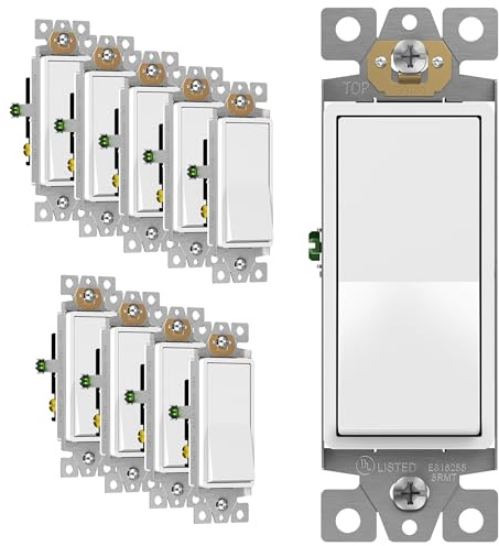 ENERLITES 3-Way Decorator Paddle Rocker Light Switch, Gloss Finish, Single Pole or Three Way, 3 Wire, Grounding Screw, Residential Grade, 15A 120V/277V, UL Listed, 93150-W-10PCS, White (10 Pack)