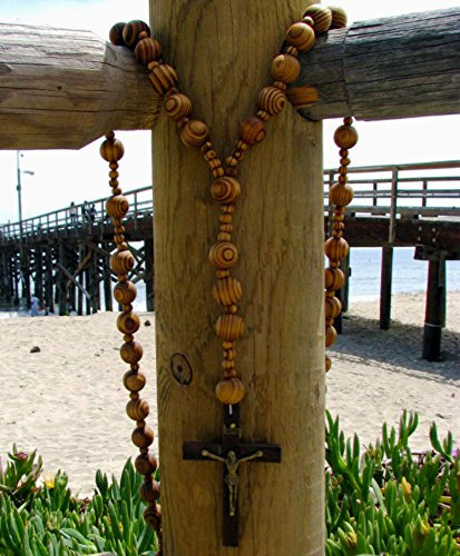 Super Jumbo Holy Mix Beads sanctified Rosary Natural Wood Chain Jesus Cross XL Large 42 Inches Wall rosario