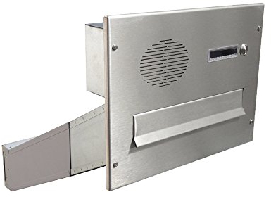 D-042 Edelstahl Mauerdurchwurf Briefkasten mit Klingel & Sprechsieb (Tiefe: 35-50 cm) - LETTERBOX24.de