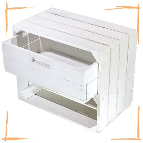 Vintage Möbel 24 GmbH Neues weißes Shabby chic Wandregal mit Schublade 50cm x 40cm x 30cm Regalkiste Weinkiste Obstkisten Holzkiste Regal universell