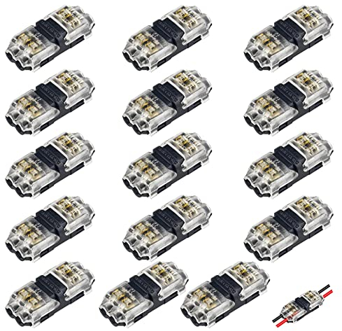 WMYCONGCONG 15 PCS 2 Pin 2 Way Low Voltage Wire Connector Universal Compact Wire I Type Connectors No Wire-Stripping Required (I Type 2 Way)