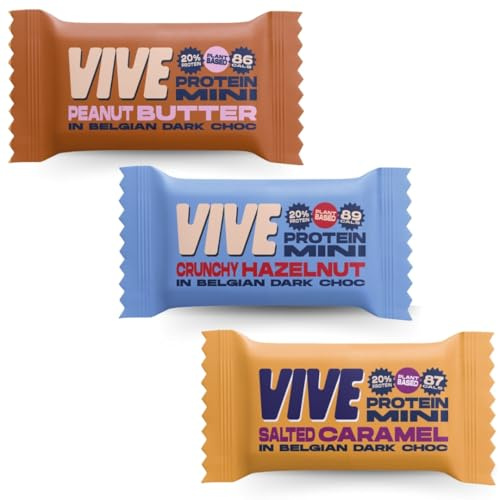 Vive Dark Chocolate Coated Mixed Box Protein Bites - Gluten Free and Vegan - High Fibre Mini Protein Bars - Pack of 21