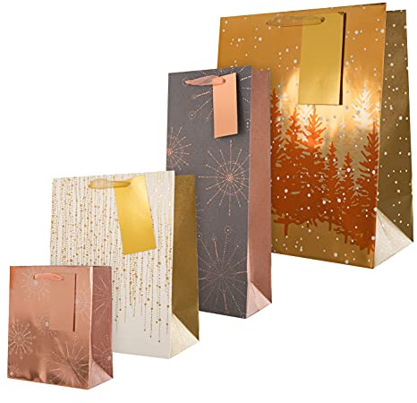 Hallmark Gift Bags, Gift Bags for Presents, Pack of 4, Metallic Foil, Festive Designs, Christmas, Gold, Copper