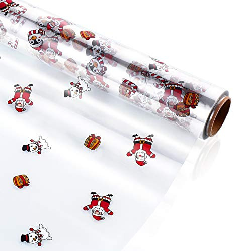 TOYANDONA, pellicola di cellophane trasparente, motivo Babbo Natale, confezione regalo, 2,5 ml, carta da regalo in cellophane spessa, cestini, fiori, alimenti e artigianato (3000 x 40 cm)
