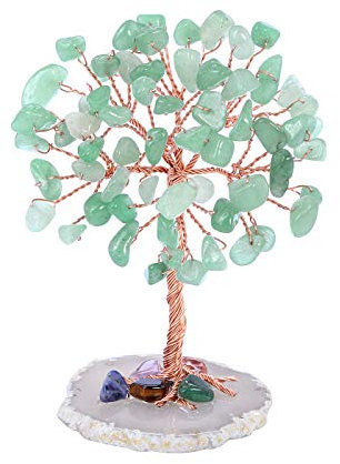 JSDDE Mini Crystal Tree Healing Crystal Tumble Stone Life Tree Feng Shui Tree Gemstones Agate Money Tree Figurines Ornament (Green Aventurine)