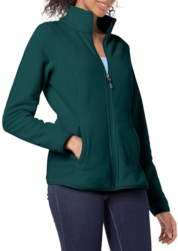 Amazon Essentials Veste à Fermeture Éclair intégrale, en Polaire Douce, Coupe Classique (Grandes Tailles Disponibles) Femme, Vert Foncé Chiné, XL