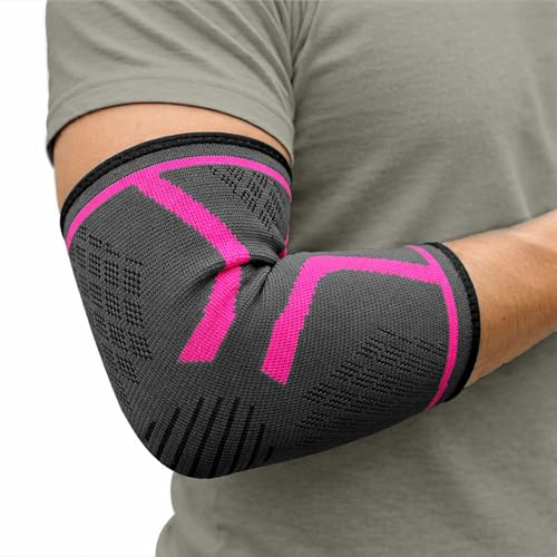 360 RELIEF Coudiere Tendinite Pour Homme et Femmes, Manchon Coude | 1 Coudière de Compression pour Epicondylite, Sport, Musculation, Tennis Attelle Coude Convient pour Gauche/Droite M Rose