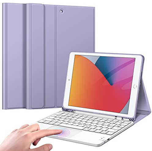 Fintie Tastatur Hülle für iPad (9. / 8. und 7. Generation - 2021/2020/2019), iPad 10.2 Zoll Deutscher Tastatur mit Touchpad Magnetisch Abnehmbarer Keyboard, Violett