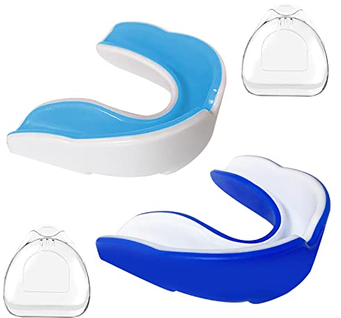Zahnschutz, 2 Stücke Mundschutz Boxen, Sport Mundschutz, für MMA Kampfsport Boxen, Taekwondo, Hockey Sport Zahnschutz, Tragbare Schutzkasten, Erwachsene, BlauWeiß