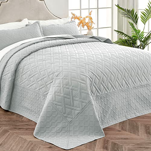 Qucover Übergroßes King-Size-Bettwäsche-Set, grau, 3-teiliges California King Quilt-Sets, weiche Mikrofaser, dünn, leicht, Rautenmuster, extra große Tagesdecken, 118 x 106 cm