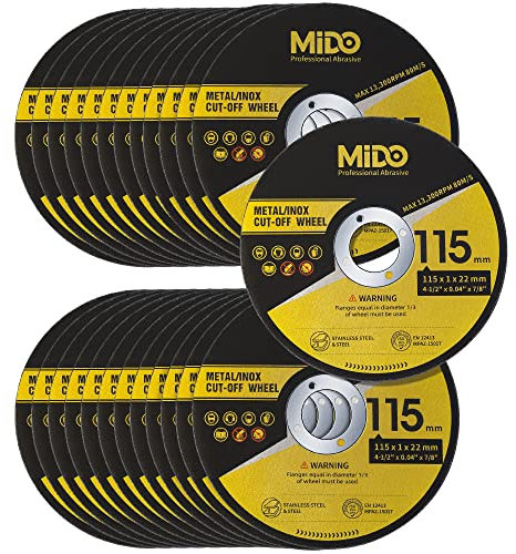 MIDO Professional Abrasive Cutting Discs 25 Packs 115 mm Ultra Thin 1 mm Metal Cutting Disc Stainless Steel Cut off Wheel for Angle Grinder