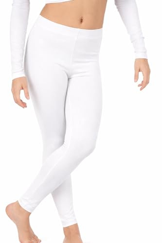 KIKFIT Leggings Lucidi per Ragazze, da Danza, Ginnastica, Elasticizzati, Senza Piedi, per Bambini, educazione Fisica, Pantaloni Sportivi da Balletto, Elastici, Lunghi Fino (Bianco, 5-6 Anni)