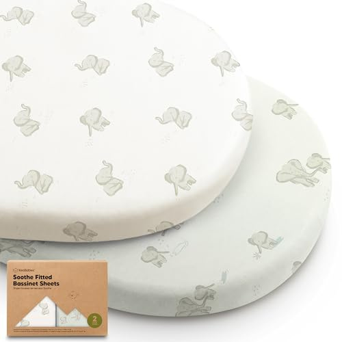 2-pack organiska korgslakan för flickor, pojkar – 100 % bomull korgsmadrasslakan kompatibla med Halo Bassinest Swivel Sleeper, Graco, Baby Delight, Chicco, unisex dra-på-lakan för korgvaggor (Elly)