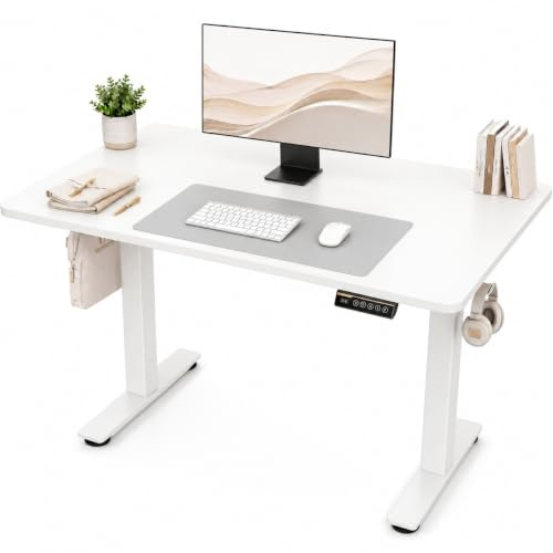 Claiks Electric Standing Desk 100 x 60cm, Height Adjustable Sit Stand Desk with 3 Memory Presets, Compact Home Office Desk with Anti-Collision System, Quiet Motor, White