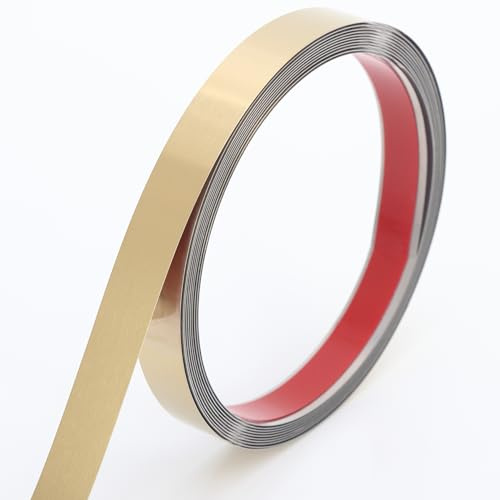 Coengwui Dra av och klistra fast metallgjutning, självhäftande rostfritt stål för vägg, öppen spis, spegelkant och hantverksdekoration (borstat guld, 6 m x 2,5 cm)