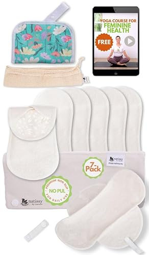 Erstklassig Slipeinlagen waschbar mit rutschfester Druck, bio Bambus (Größe M, 7er-Pack); dünne hochtemperatur-waschbare Slipeinlage Damen, Mädchen; 100% Atmungsaktiv (kein PUL) für täglichen Ausfluss