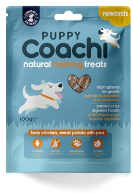 Coachi Recompensas Naturales para el Adiestramiento de Cachorros - Sin Cereales e Hipoalergénicas. Blandas y Fáciles de Romper. Snack pequeño Ideal para Cachorros (Pollo, 100g)