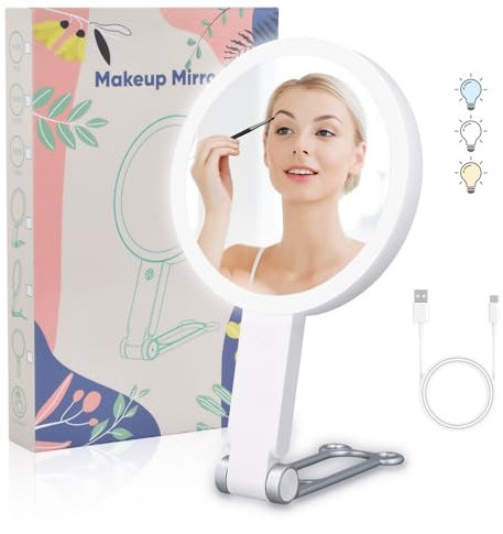 Kosmetikspiegel mit Beleuchtung 1-fach/10-fach Vergrößerungsspiegel mit Licht Doppelseitige Schminkspiegel Dimmbar LED Tischspiegel Reisespiegel Kosmetik Spiegel für Reise Geschenke für Frauen Weiß