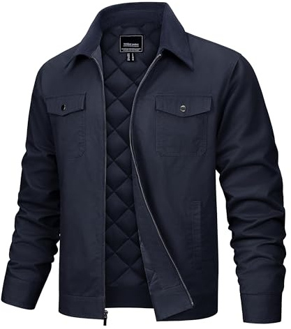 TACVASEN Work Jackets for Men Fall Quilted Cotton Casual Jacket Winter Trucker Cargo Lightweight Military Shacket Navy