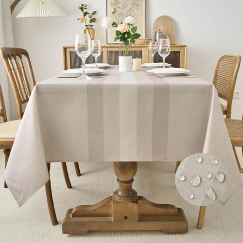 Kiatuniya Mantel Rectangular Beige Antimanchas 100 x 140 cm Impermeable Efecto Lino Elegantes Resistente a Manchas Mantel de Mesa Exterior para Comedor, Restaurantes, Salon de Jardin, Cocina