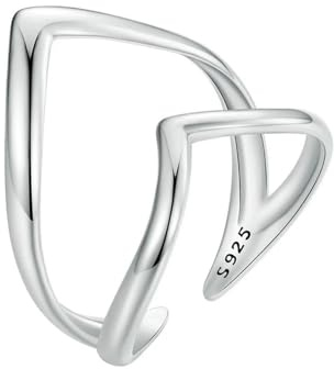 Anello Di Apertura A Forma Di V Punk In Argento Sterling 925, Anello A Cuore Regolabile A Doppio Strato, Semplice, Raffinato, Per Donna