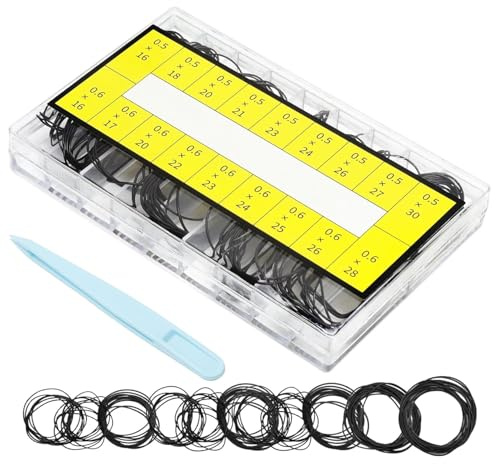 KQDRAVINE klocka tätningsringsset, 200 stycken O-ringar klocktätning, vattentät gummitätning med blå pincett för klockreparationer, 16–30 mm (18 storlekar)