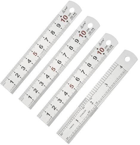 PATIKIL Regla Metálica Recta De 10cm/4, 4 Piezas Regla De Acero Inoxidable Con Proceso De Grabado Graduaciones En Pulgadas Y Milímetros Para Medición En Ingeniería Y Construcción