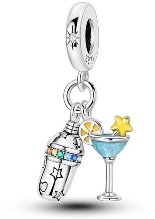 925 Sterling Silver Cocktail Shaker Martini glasberlock med zirkonemalj för kvinnor, firande fest smycken present