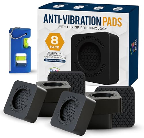 Anti Vibration Pads for Washing Machine and Dryer (Set of 8) - Washer Anti Vibration Pads with HexiGrip™ - Washing Machine Accessories & Leveling Pads - Vibration Dampening Mat