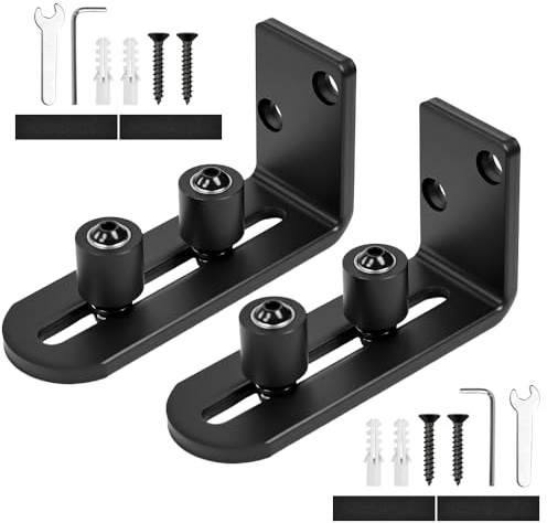Vunanvu 2 PCS Guías de Suelo para Puerta Corredera, Guía Inferior Puerta Corredera, Guías de Piso Ajustable para Puertas Corredizas para Montaje en Piso y Pared, Guía de Suelo para Puertas de Granero