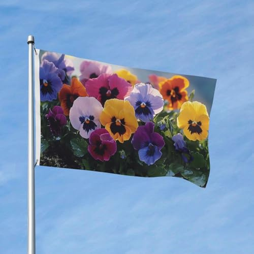 Bandera de 90 x 150 cm para decoración al aire libre, banderas de jardín, banderas de flores de pensamiento, banderas de poliéster 200D con 2 ojales, pancarta para interiores y exteriores, para