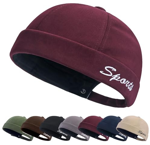 Tiakay Casquette Docker Homme - Casquette sans Bordure Style Marin Skull Ajustable, Casquette de Pêcheur pour Port Quotidien Décontracté & Outdoor, Hip Hop, VTT et Activités D'été (Bourgogne)