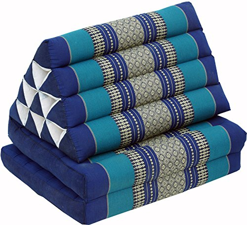 GURU SHOP Thaikissen, Dreieckskissen, Kapok, Tagesbett mit 2 Auflagen - Blau, 30x50x120 cm, Asiatisches Sitzkissen, Liegematte, Thaimatte