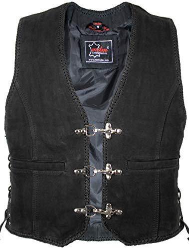 MDM Gilet in pelle da uomo, nabuk Nero (M)