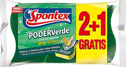 Spontex Estropajos de Fibra con Esponja, 3 estropajos