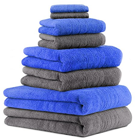 Betz 8er Set Handtücher Handtuch Deluxe 100% Baumwolle 2 Badetücher 2 Duschtücher 2 Handtücher 2 Seiftücher Farbe anthrazit grau und blau