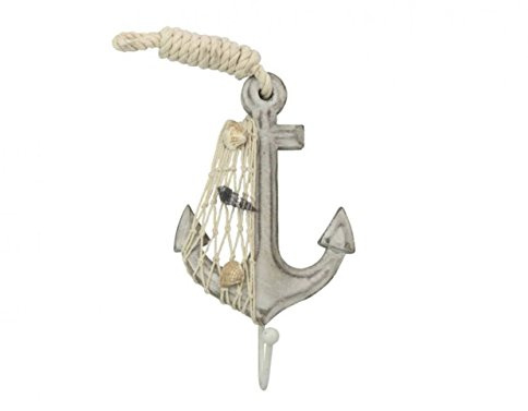 Hampton Nautical 7 Decoration Wooden Whitewashed Decorative Anchor with Hook