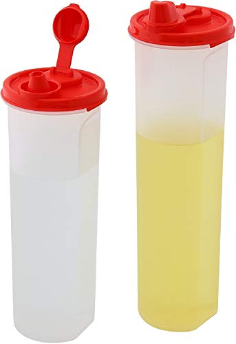 SIGNORA WARE Set di 2 bottiglie per olio e aceto, grandi bottiglie dispenser per olio d'oliva, contenitori in plastica per condimenti, coperchi ermetici a tenuta stagna, beccuccio antigoccia, bocca