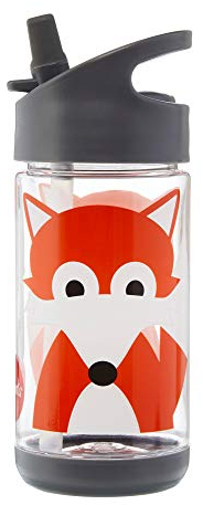 3 Sprouts, Trinkhalmflasche aus Silikon für Kinder, ideal zum sicheren Halten und Transportieren von Wasser und Getränken, dekoriert mit orangefarbenem Fuchs, 350 ml