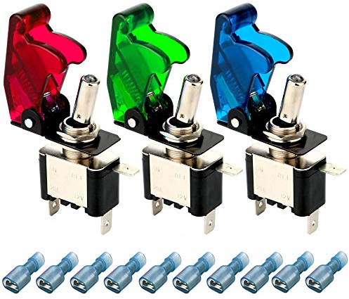Gebildet 3pcs Conmutador de Palanca con Luz LED(Rojo,Verde, Azul), 20A 12V-24VDC, Interruptor de Palanca 2Posiciones ON/Off 3Pin SPST, Interruptores de Basculantes para Auto Vehiculo Barco