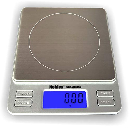 Nohlex NTP500X Premium Feinwaage 500g/0.01g. Beleuchtete Anzeige - Edelstahl Wägeplatte - Goldwaage Münzwaage Digitalwaage Laborwaage Barista Waage