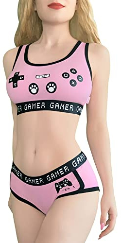 LittleForBig Kvinnor Bomull Camisole och trosor Sports loungewear Bralette Set - Playgirl Rosa XL