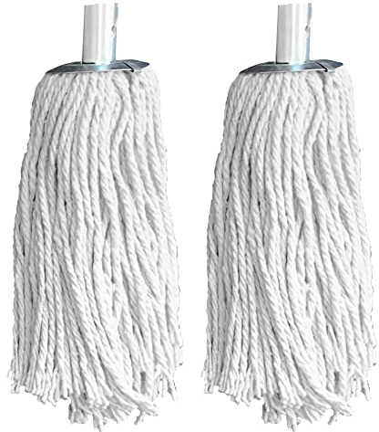 PY.10 Lot de 2 têtes de balai à franges industrielles en coton pur avec douille galvanisée pour nettoyage complet du sol