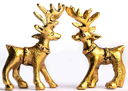 WC Figuras de reno de pie dorado y plateado para decoraciones de Navidad, decoraciones del hogar para sala de estar, decoración de mesa de Navidad y decoración para estantes (2 piezas)