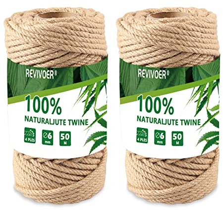 Corde en Sisal Naturel de 50 Mètres, Revivoer 2 Pièces Accessoire pour Griffoir Chat, Jouet Griffes Abrasives en Fibre Naturelle, Convient pour Réparation et Remplacement du Arbre Chat (Brun)