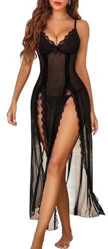 Avidlove Lingerie Sets for Women Lace Babydoll Sleepwear Boudoir Outfits Chemise V Neck Nightgowns Sexy Sleepwear Nightdress(Black,XXL)