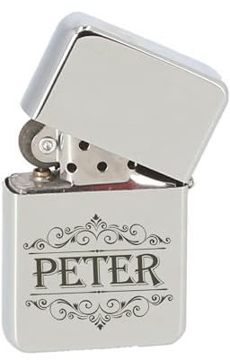 Lantelme Sturmfeuerzeug personalisiert mit Wunschgravur | Feuerzeug Metall in Silber Graviert als Geschenk für Erwachsene Frauen Männer Gravur Oma Opa | Wunschname Wunschtext (Silber)